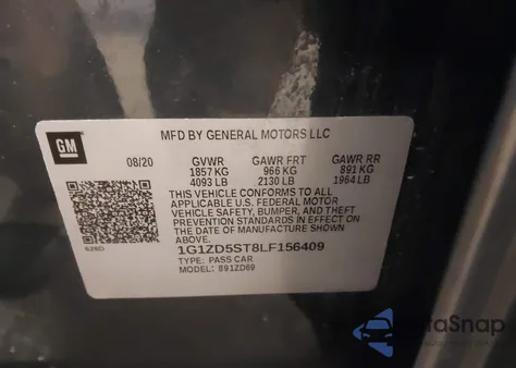 2020 Chevrolet Malibu Fwd Lt z USA, uszkodzony, nr VIN 1G1ZD5ST8LF156409